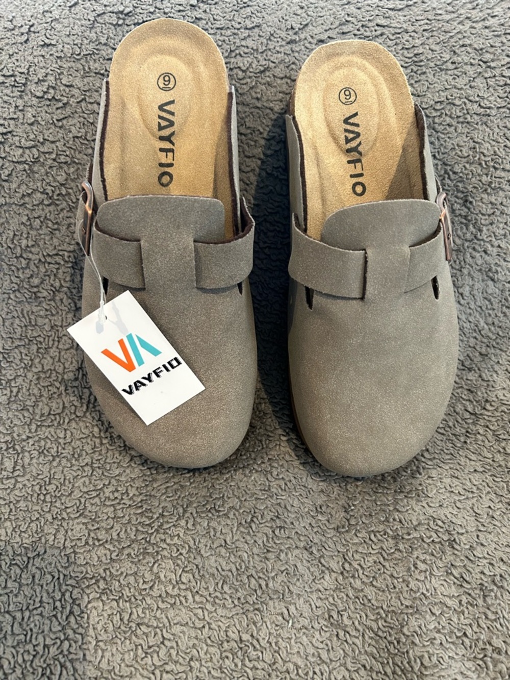 Vayfio Women's Taupe Suede-Look Slip-On Clogs